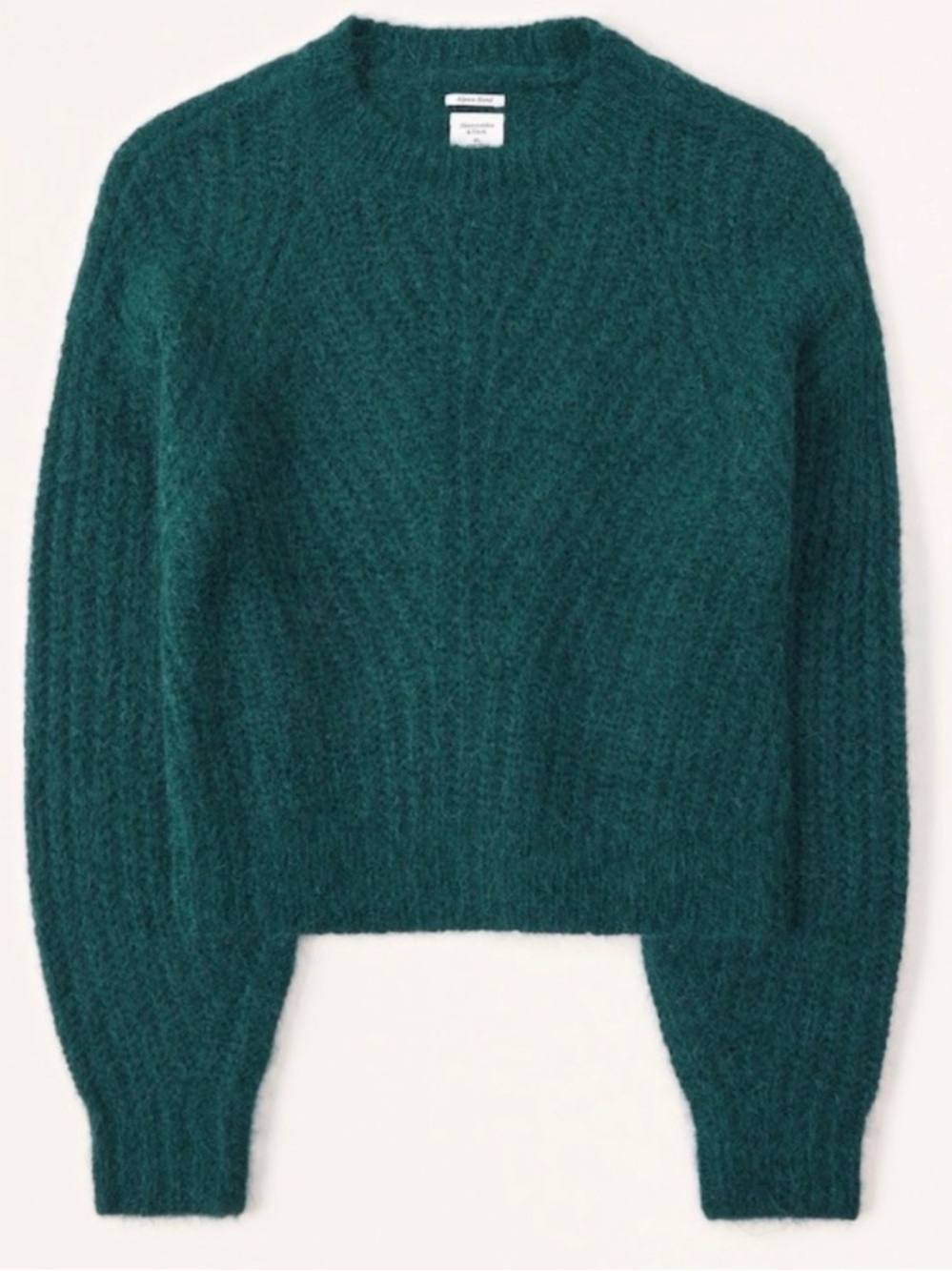 Abercrombie & Fitch Teal Alpaca Fuzzy Crop Sweater Size L Cozy Fall Winter Warm